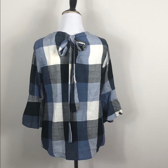 Ro De Top Blue Plaid Bow Back Blouse - Picture 5 of 7